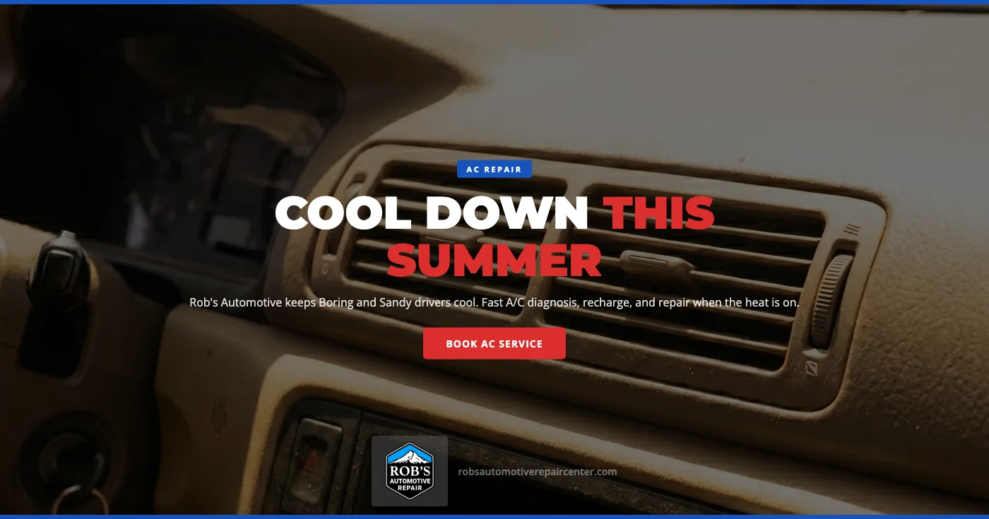 Car AC repair in Boring OR — Rob's Automotive Repair Center technician diagnosing A/C refrigerant system